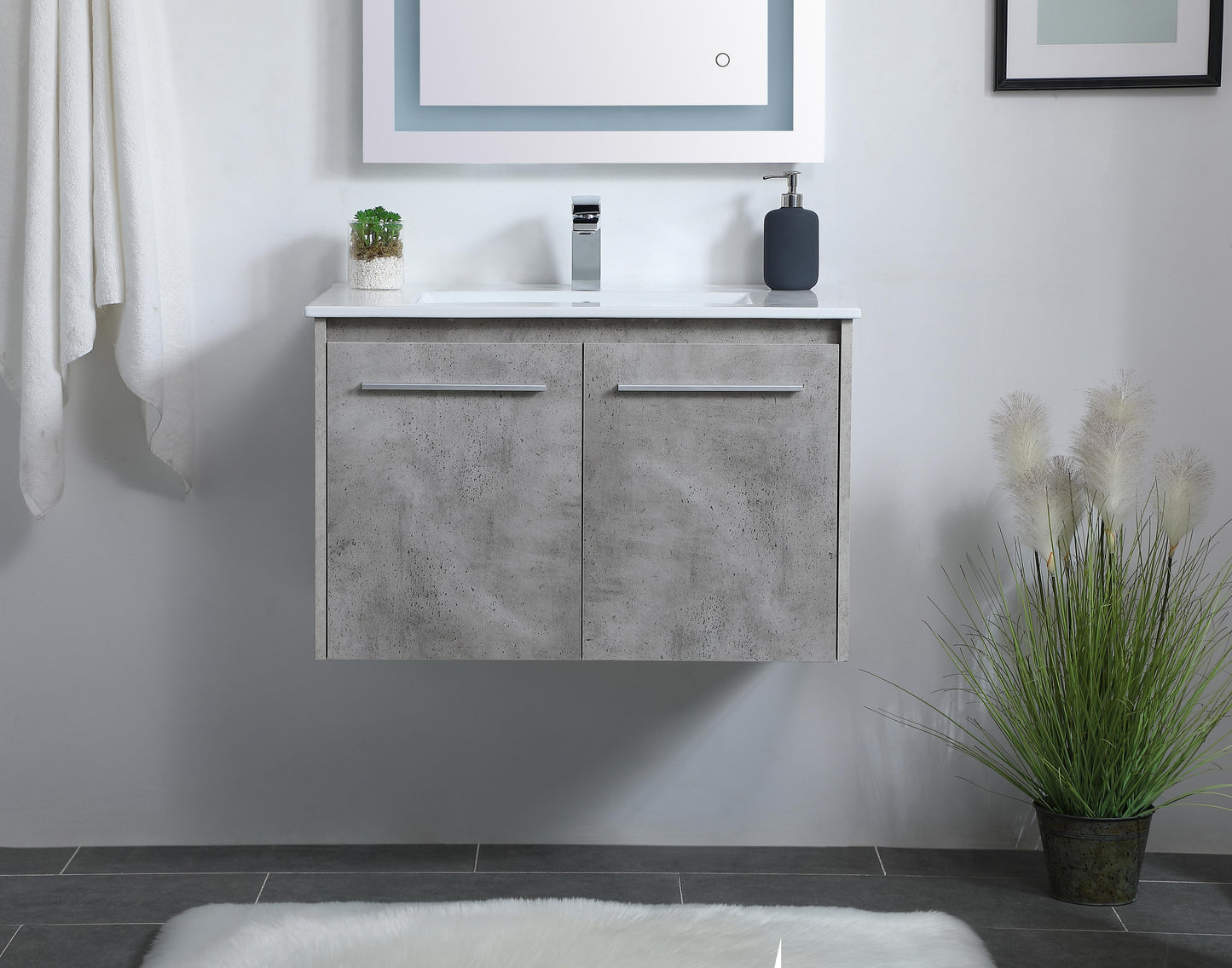 30 inch Single Bathroom Floating Vanity in Concrete Grey - BC3803020CG