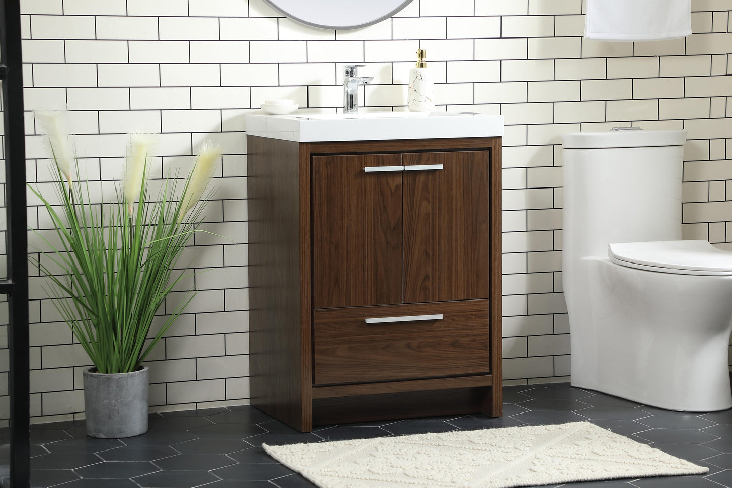 24 inch Single Bathroom Vanity in Walnut