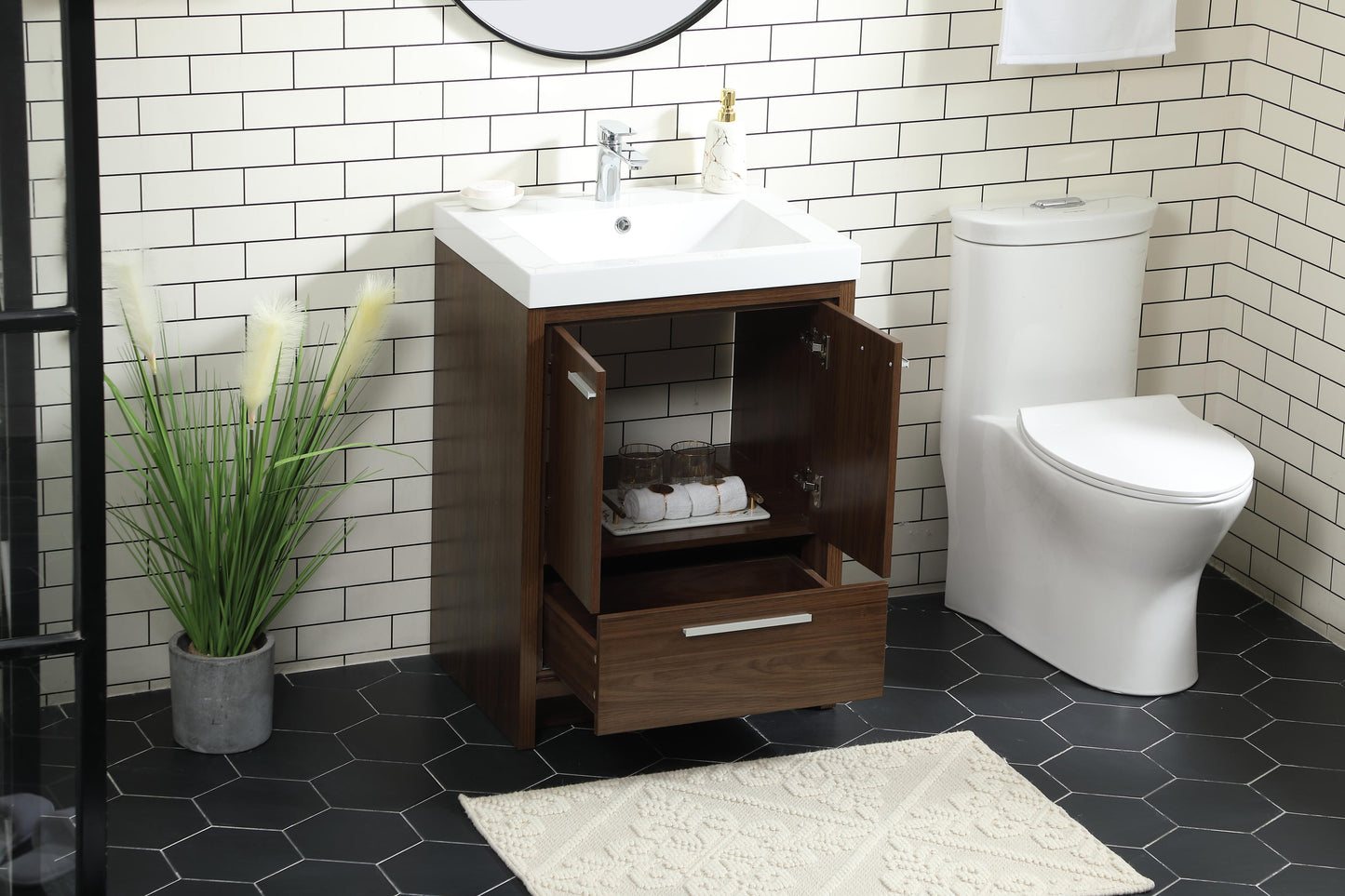 24 inch Single Bathroom Vanity in Walnut