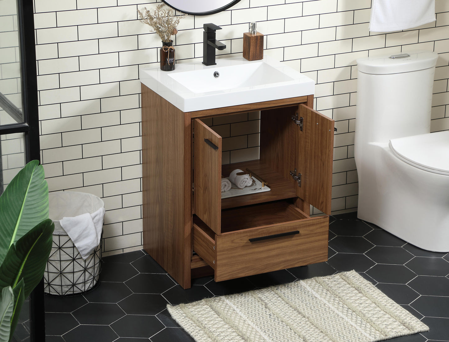 24 inch Single Bathroom Vanity in Walnut Brown - BC3902434WB