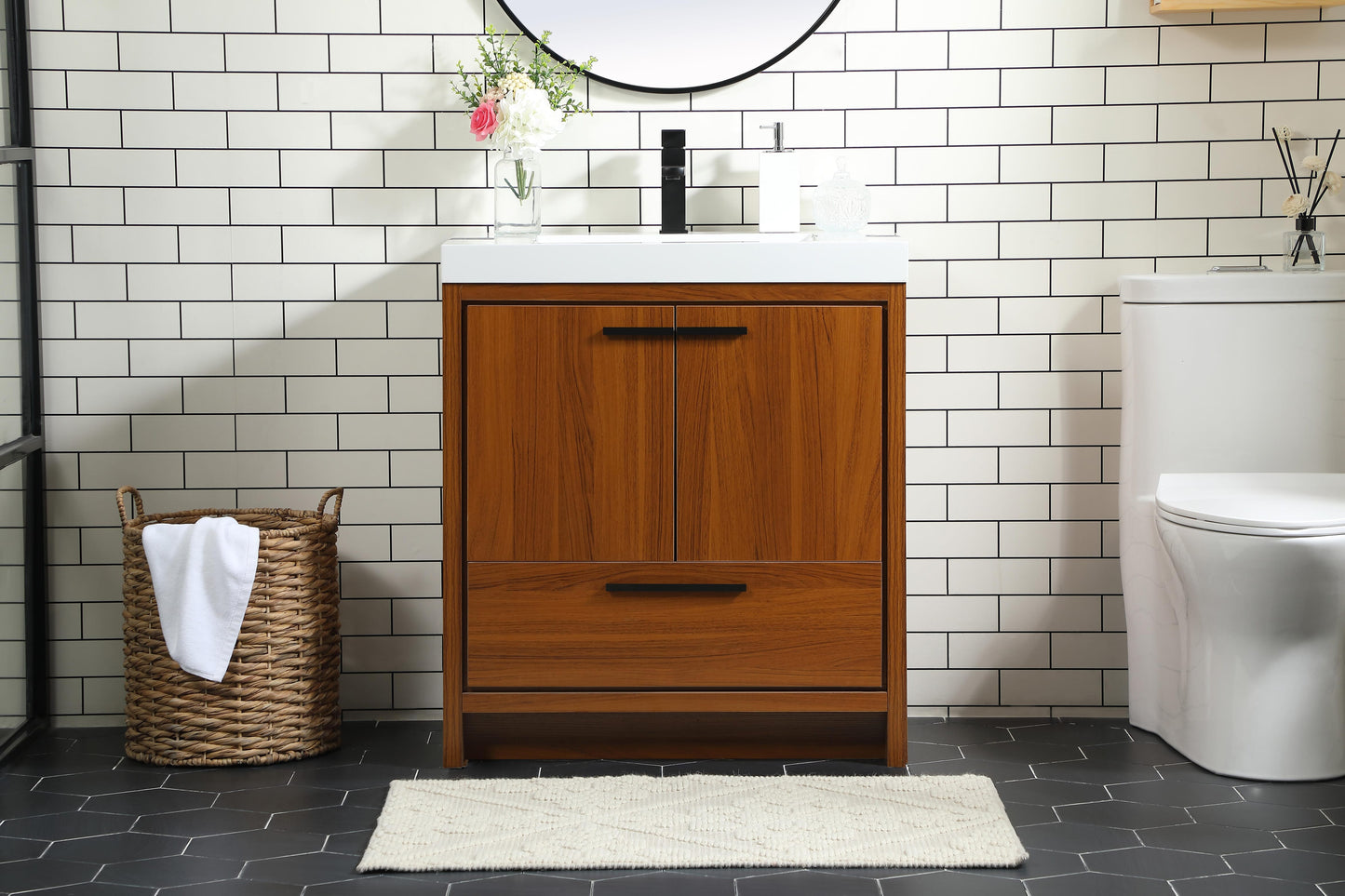 30 inch Single Bathroom Vanity in Teak