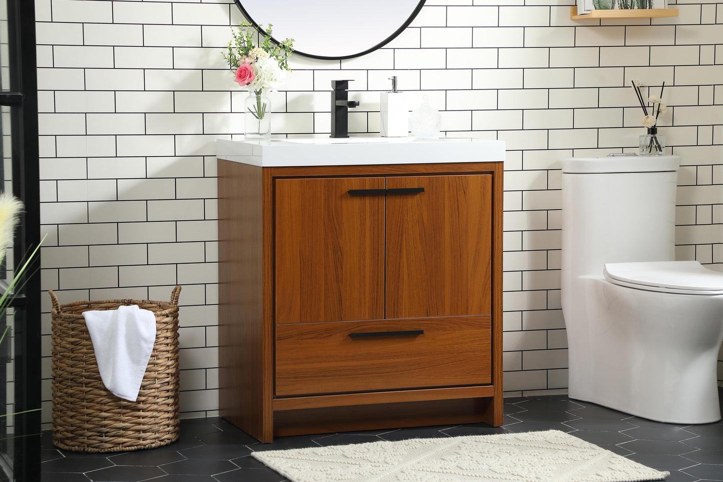 30 inch Single Bathroom Vanity in Teak