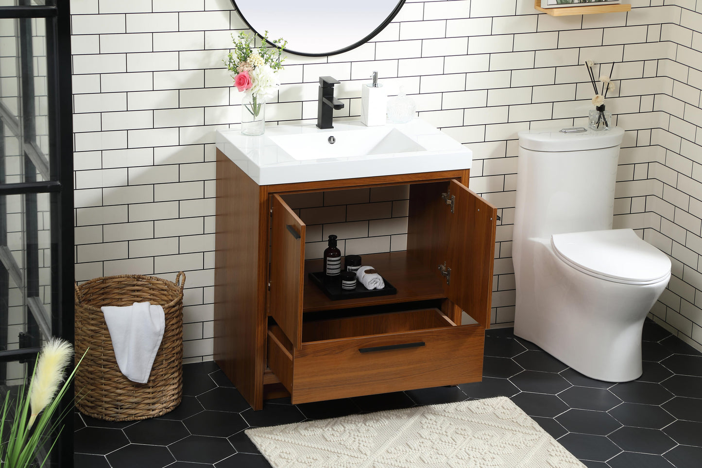 30 inch Single Bathroom Vanity in Teak