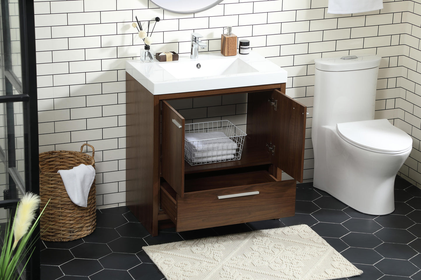 30 inch Single Bathroom Vanity in Walnut