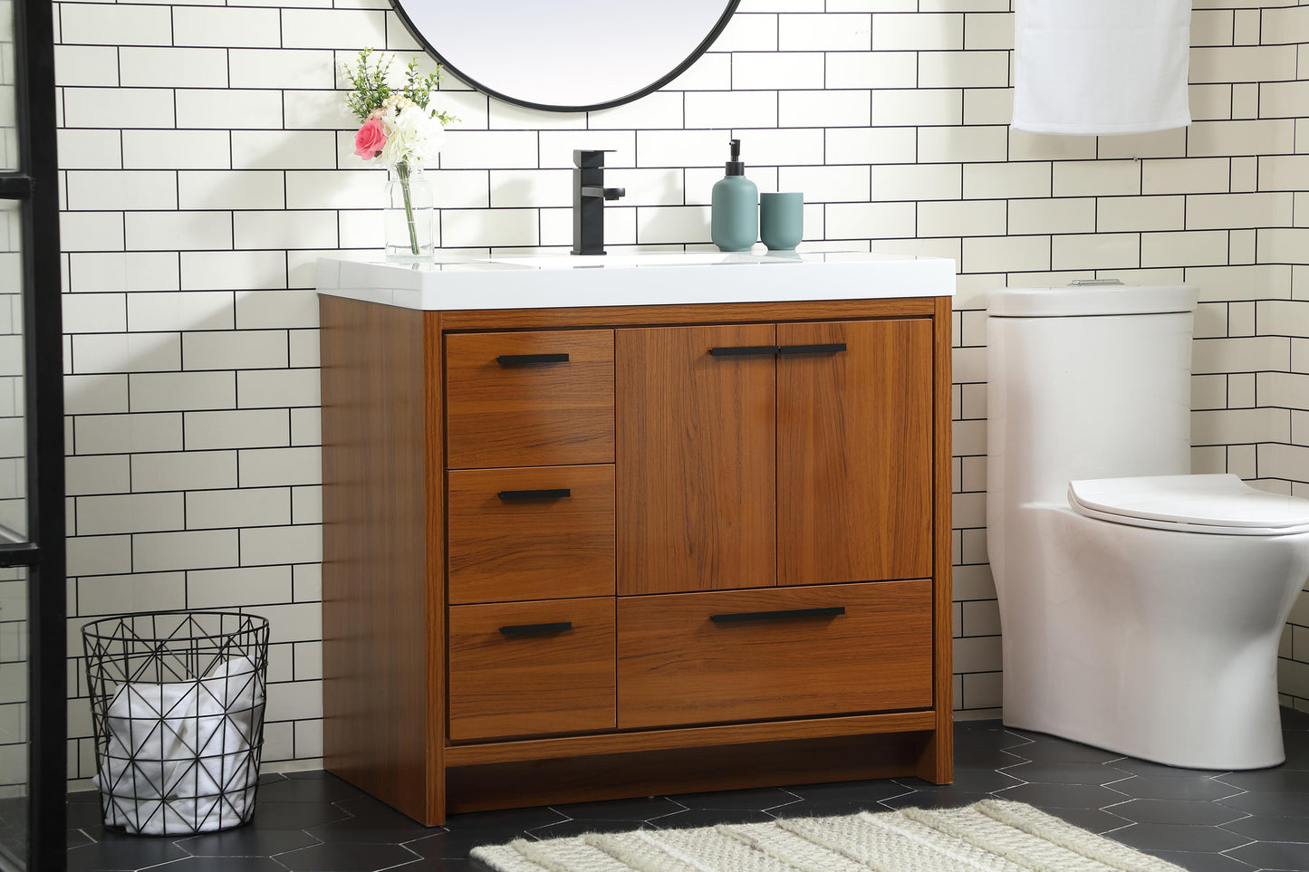 36 inch Single Bathroom Vanity in Teak