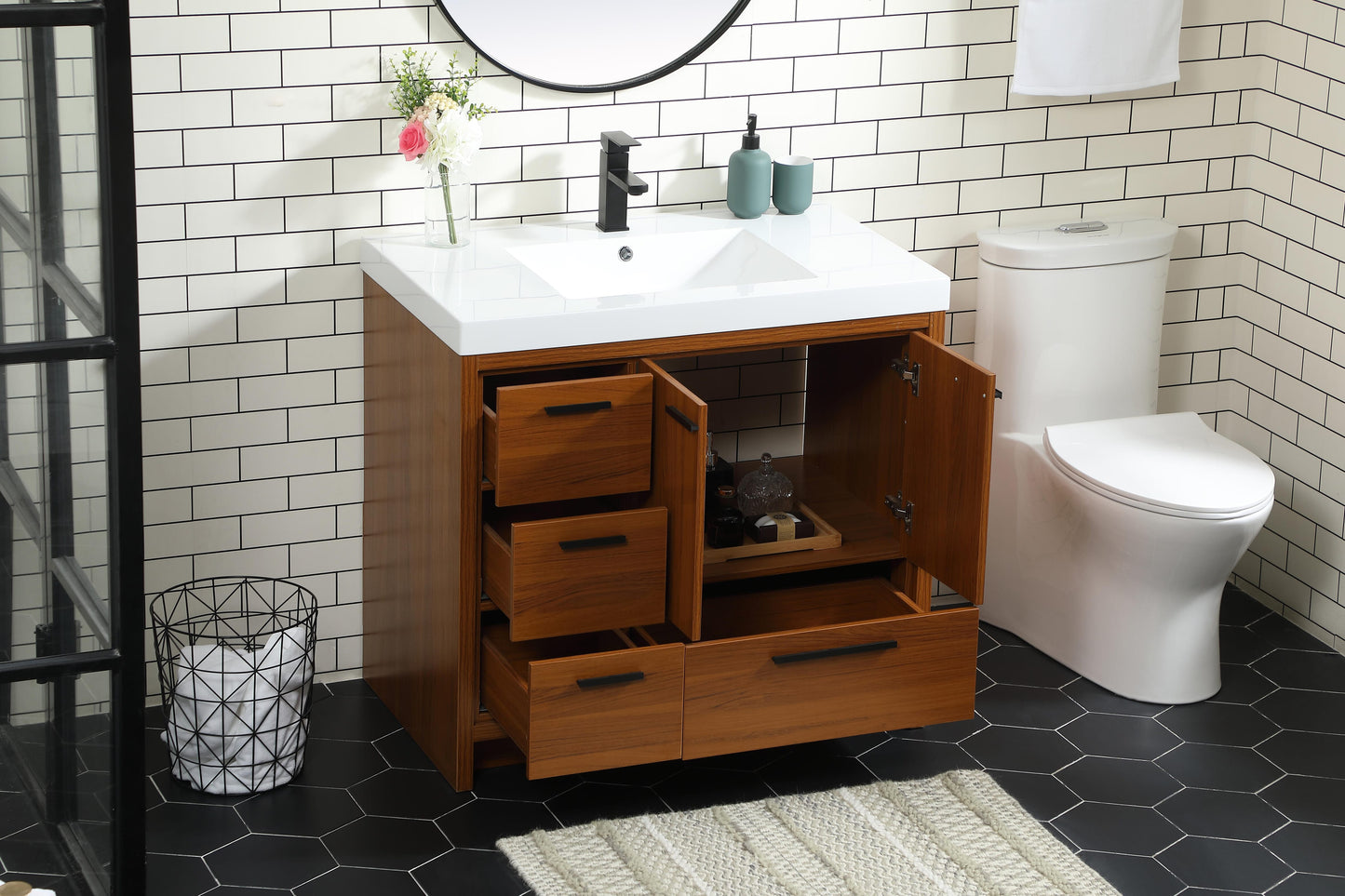 36 inch Single Bathroom Vanity in Teak