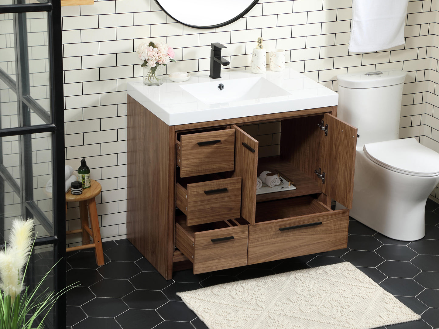 36 inch Single Bathroom Vanity in Walnut Brown - BC3903634WB