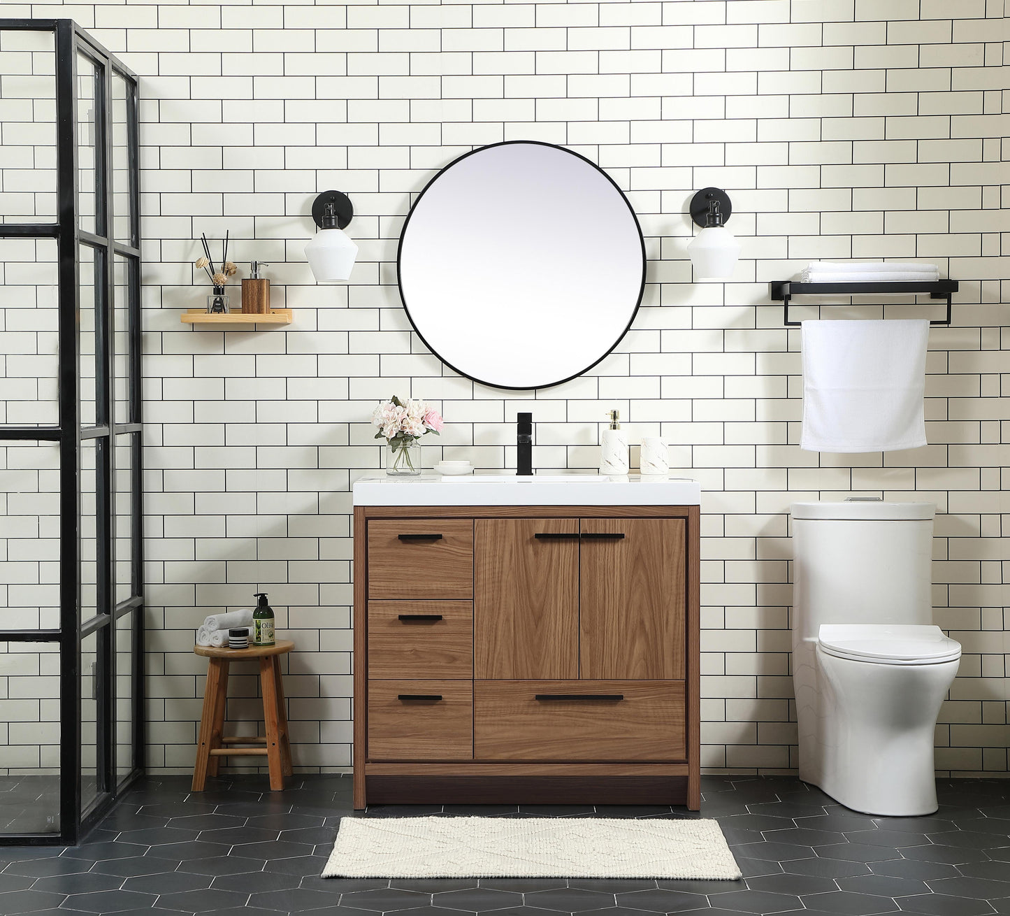 36 inch Single Bathroom Vanity in Walnut Brown - BC3903634WB