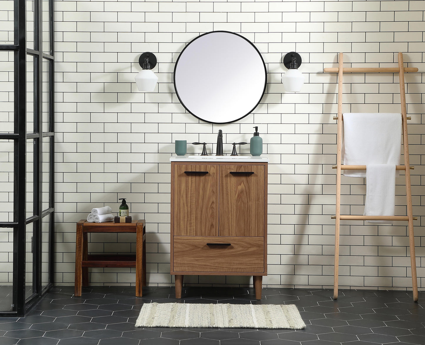 24 inch Single Bathroom Vanity in Walnut Brown - BC4002434WB