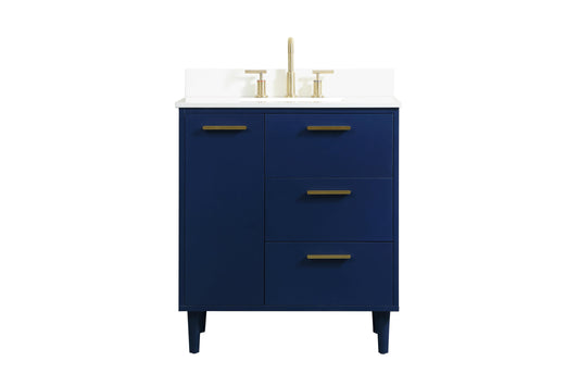 30 inch Bathroom Vanity in Blue with backsplash