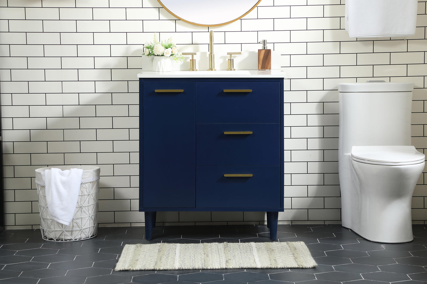 30 inch Bathroom Vanity in Blue with backsplash