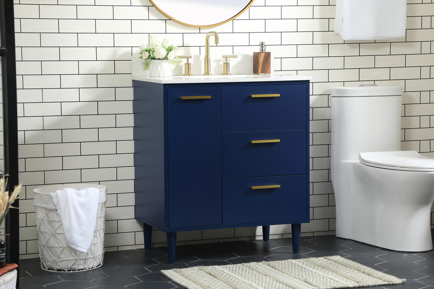 30 inch Bathroom Vanity in Blue with backsplash