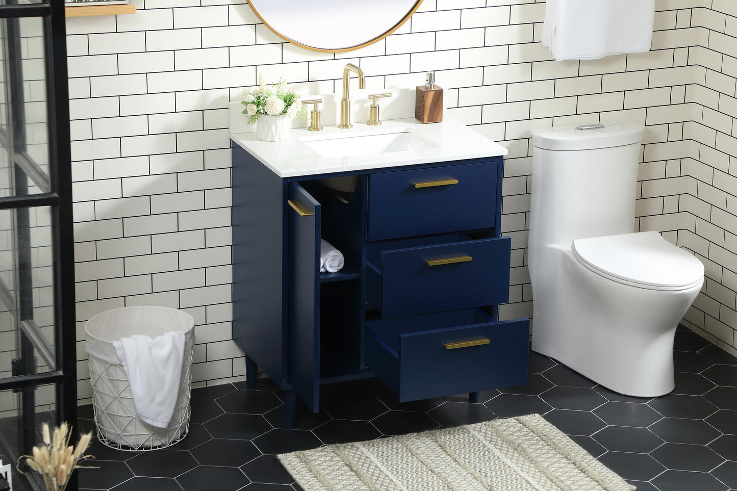 30 inch Bathroom Vanity in Blue with backsplash