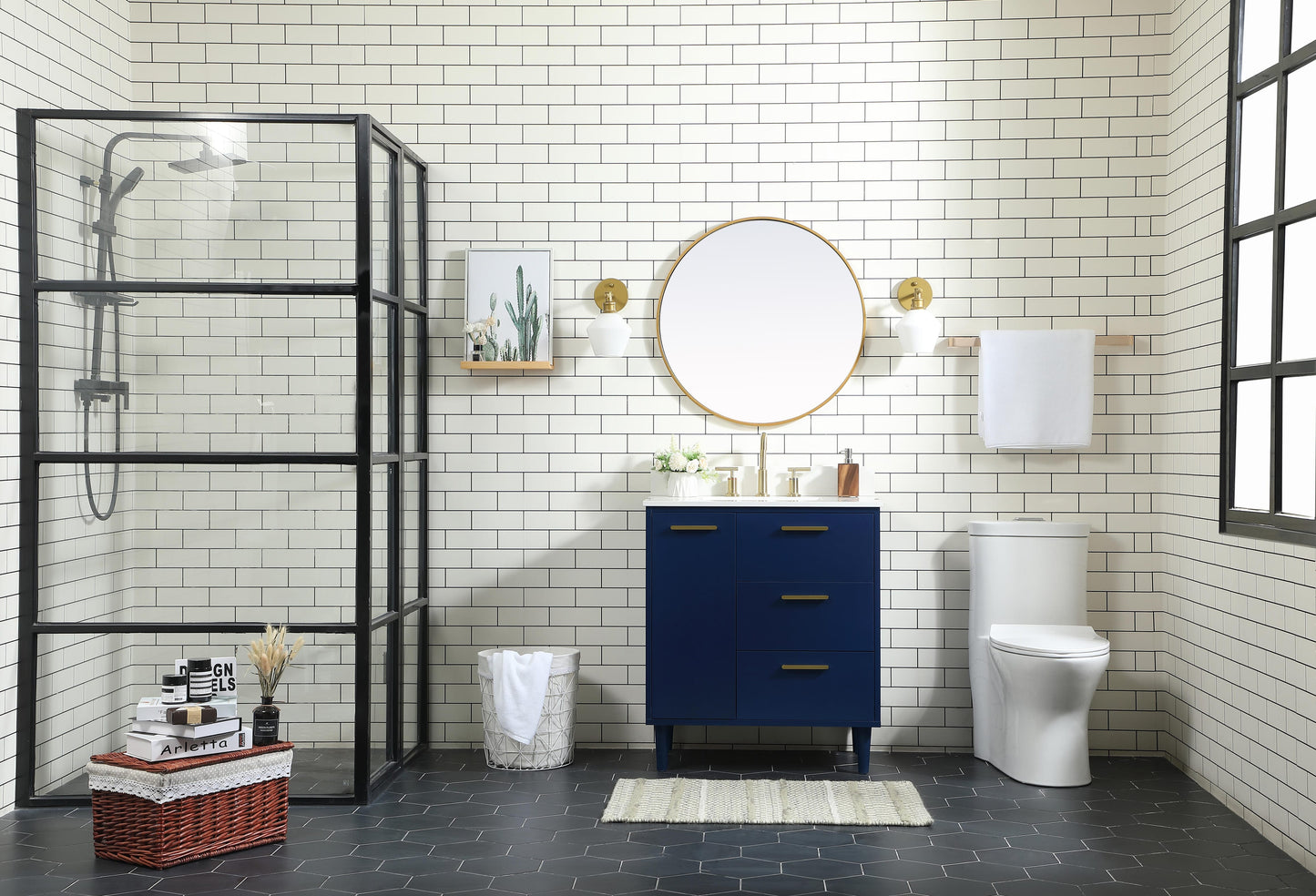 30 inch Bathroom Vanity in Blue with backsplash