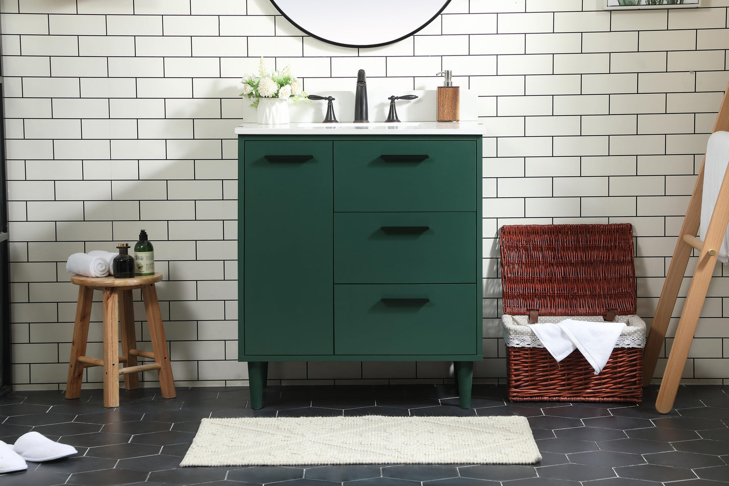 30 inch Bathroom Vanity in Green with backsplash