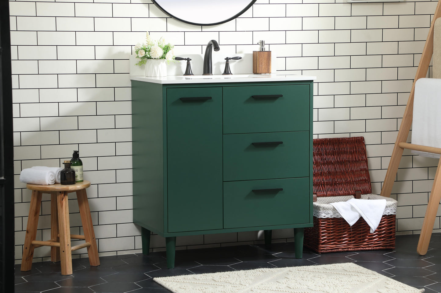 30 inch Bathroom Vanity in Green with backsplash