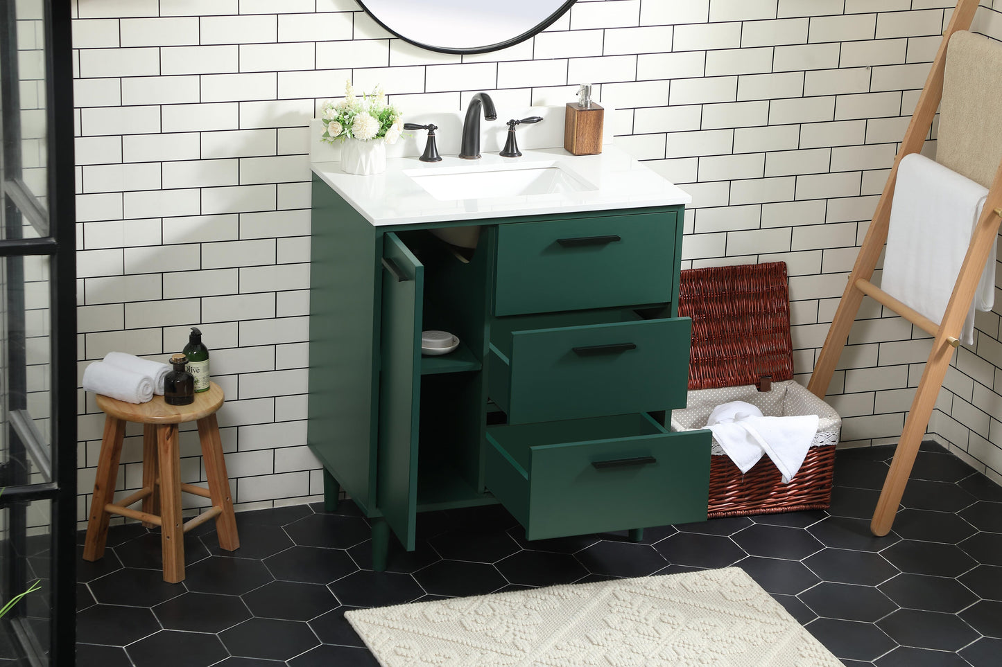 30 inch Bathroom Vanity in Green with backsplash