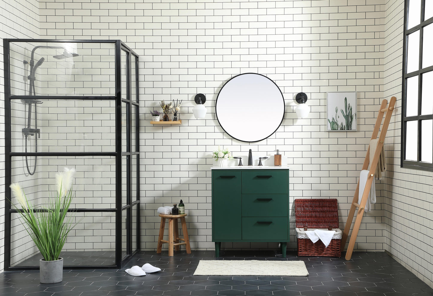 30 inch Bathroom Vanity in Green with backsplash