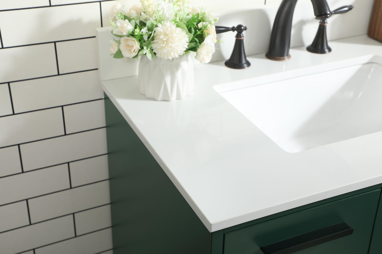 30 inch Bathroom Vanity in Green with backsplash