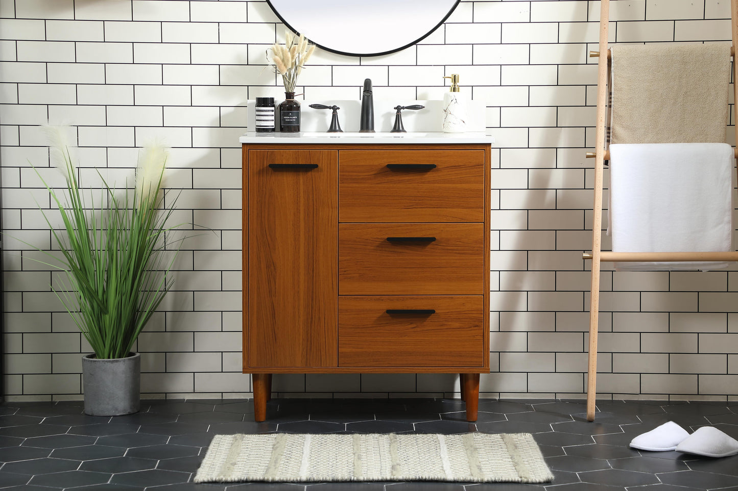 30 inch Bathroom Vanity in Teak with backsplash