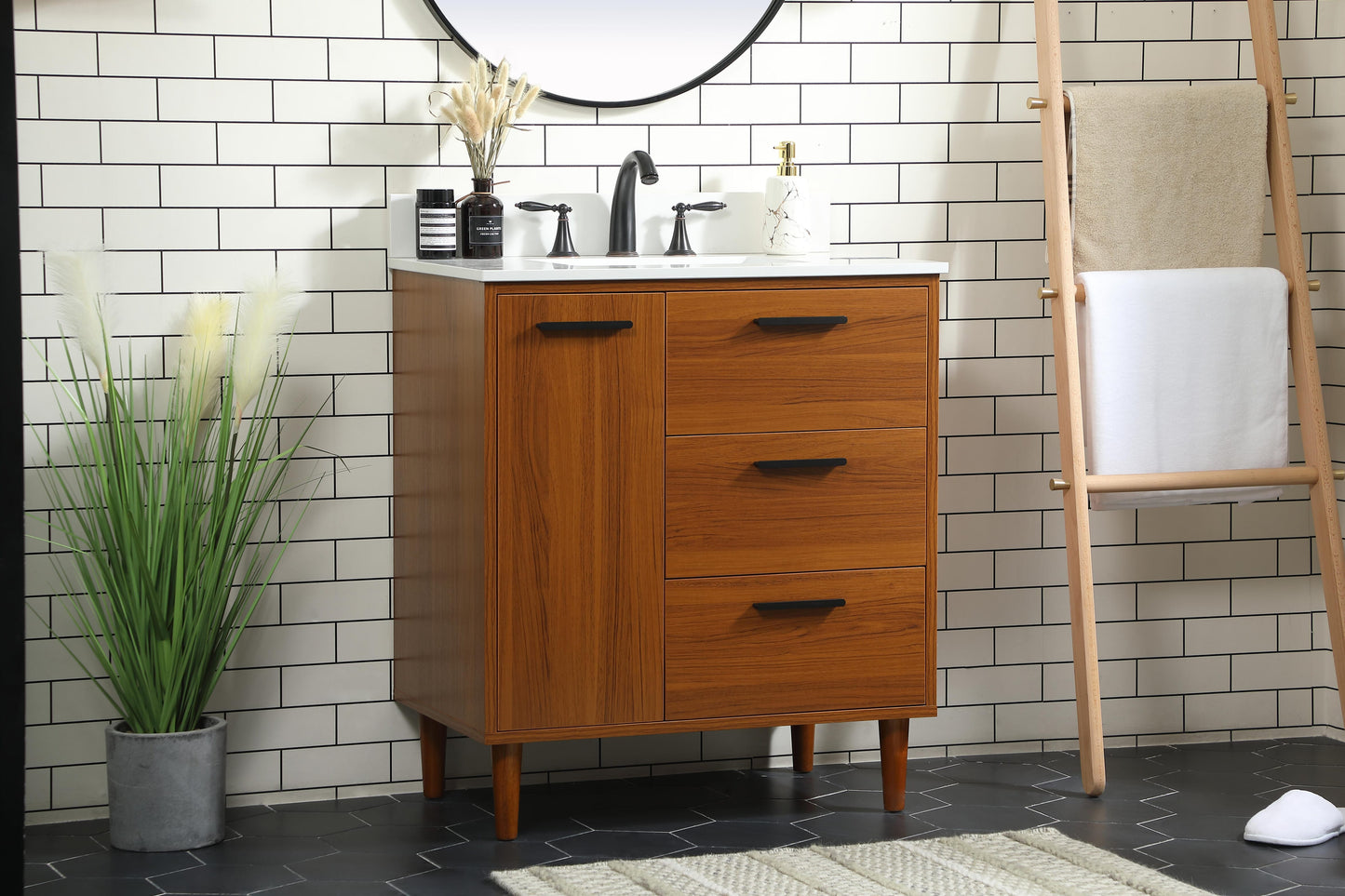 30 inch Bathroom Vanity in Teak with backsplash