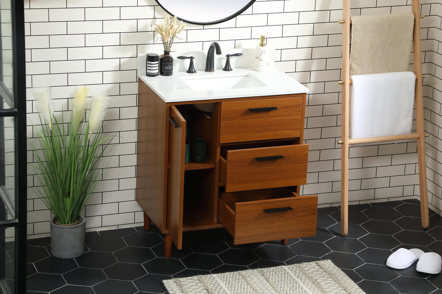 30 inch Bathroom Vanity in Teak with backsplash