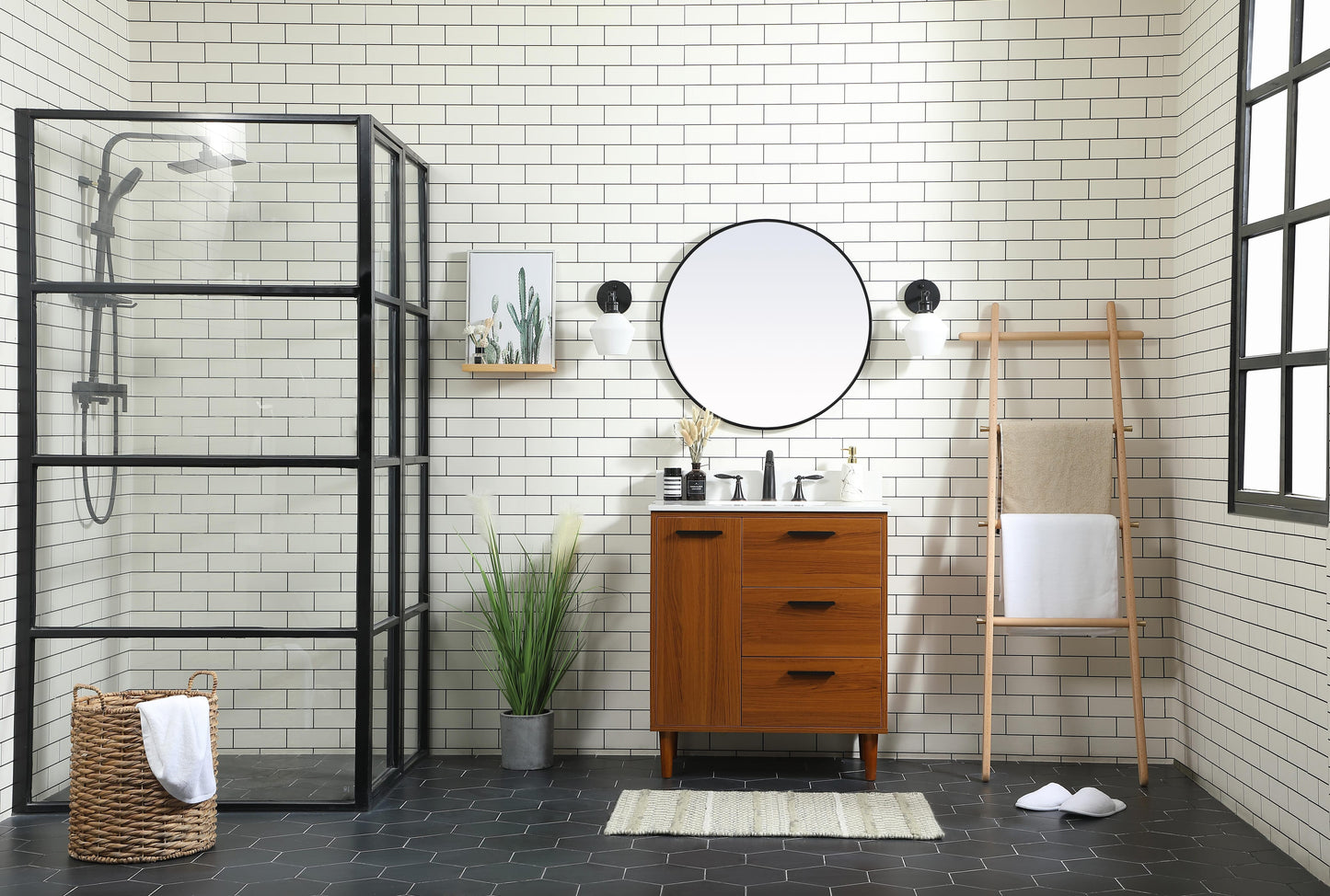 30 inch Bathroom Vanity in Teak with backsplash