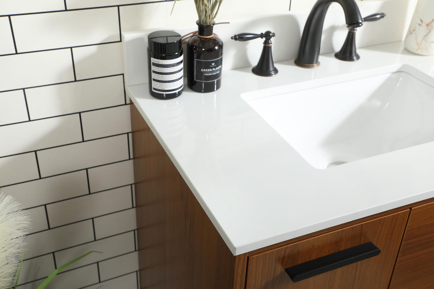 30 inch Bathroom Vanity in Teak with backsplash