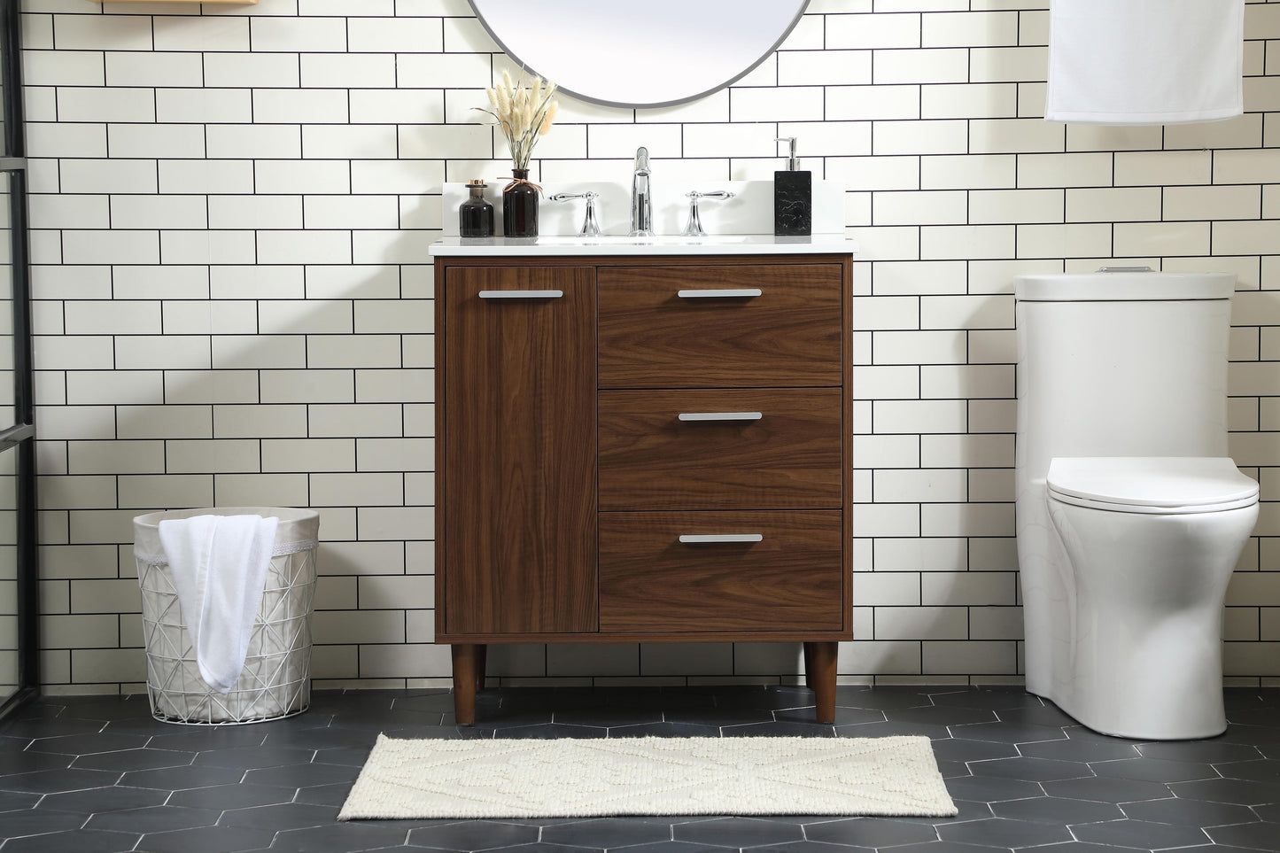 30 inch Bathroom Vanity in Walnut with backsplash