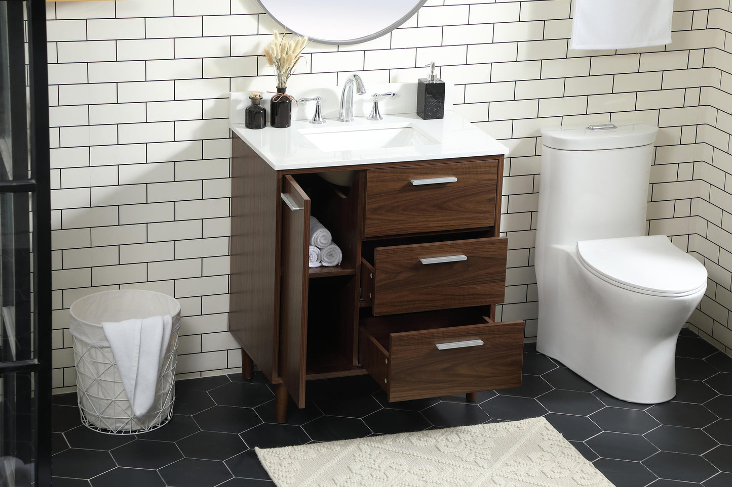 30 inch Bathroom Vanity in Walnut with backsplash