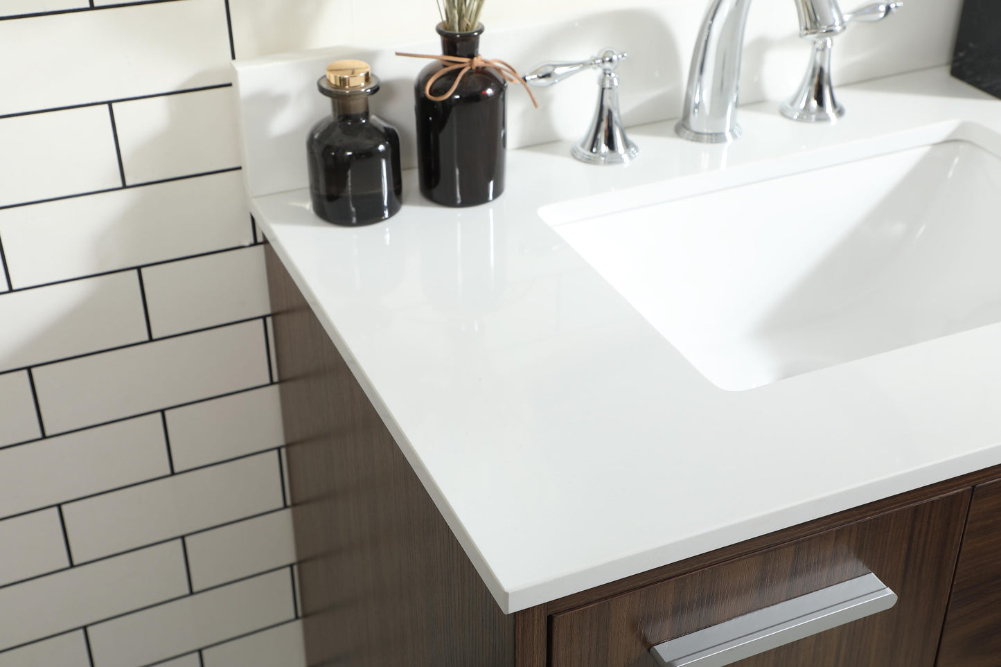 30 inch Bathroom Vanity in Walnut with backsplash