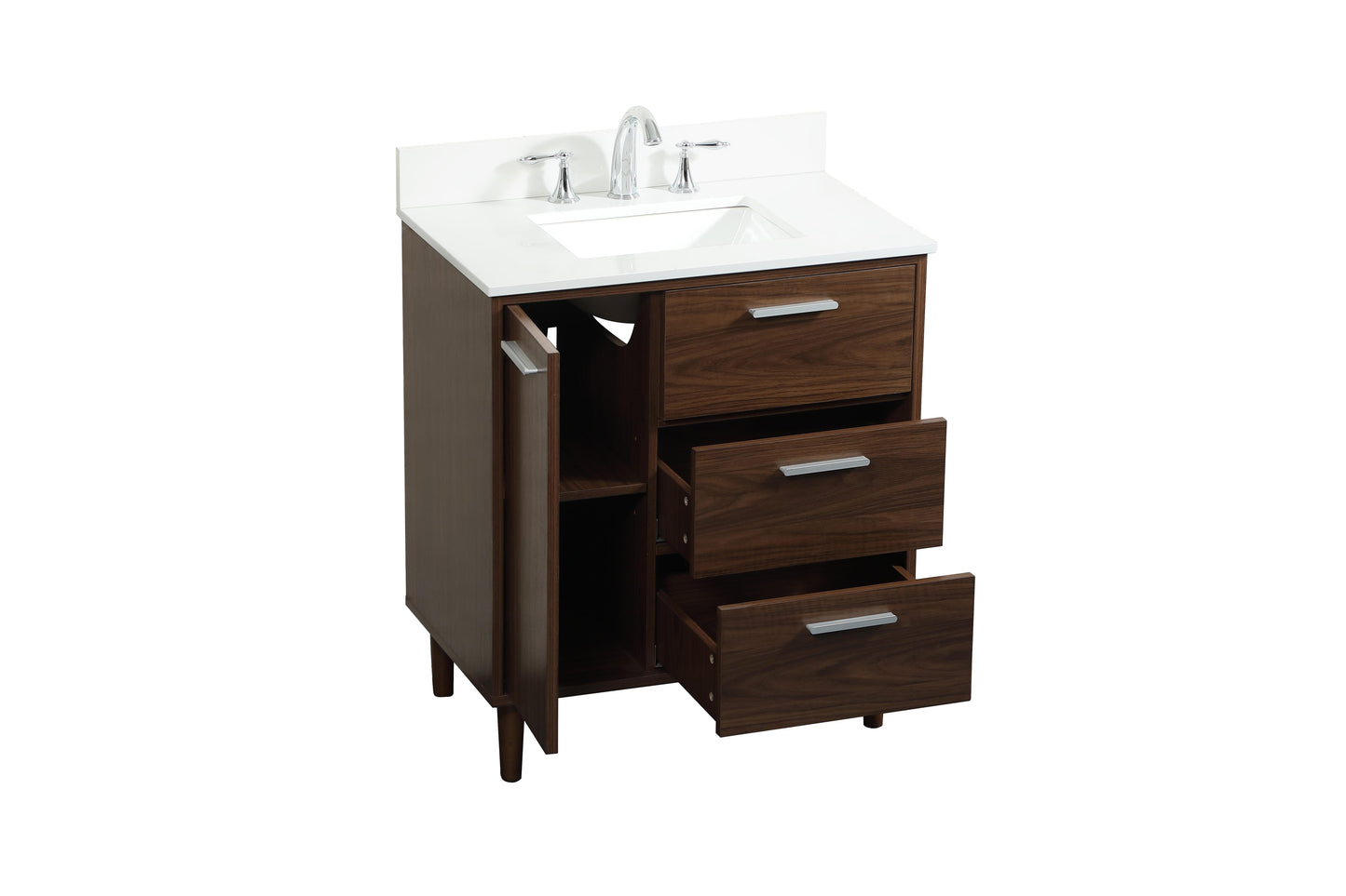 30 inch Bathroom Vanity in Walnut with backsplash