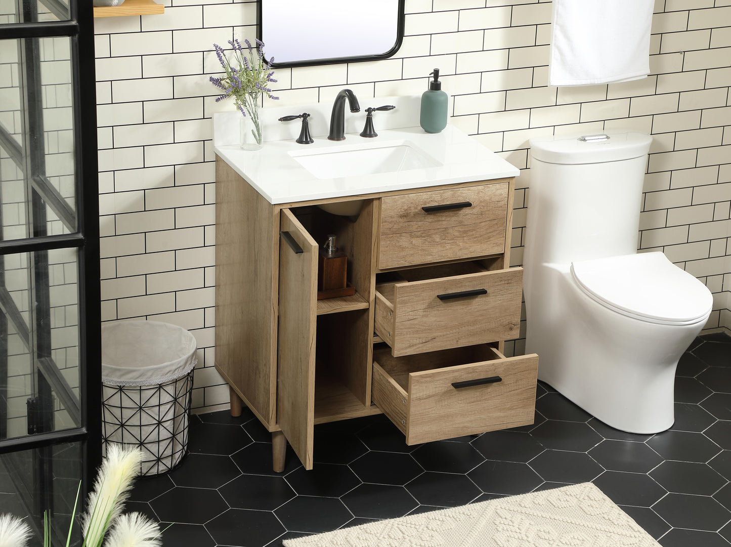 30 inch Single Bathroom Vanity in Natural Oak with backsplash - BC4003034NT-BS