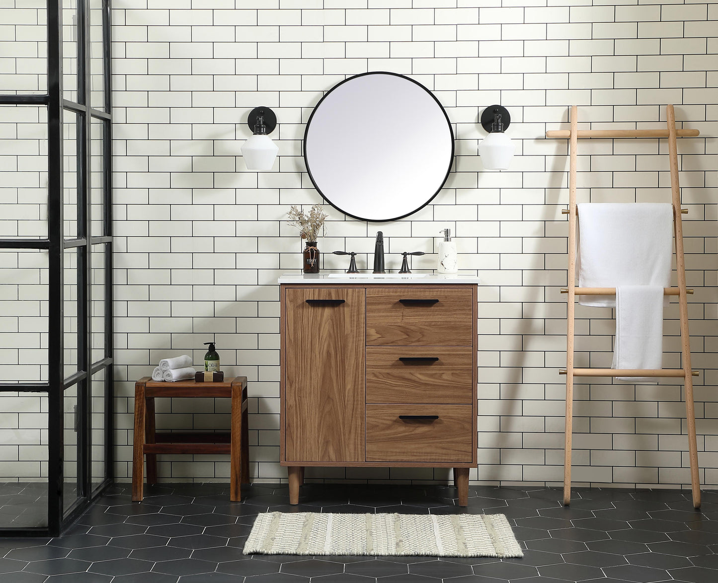 30 inch Single Bathroom Vanity in Walnut Brown - BC4003034WB