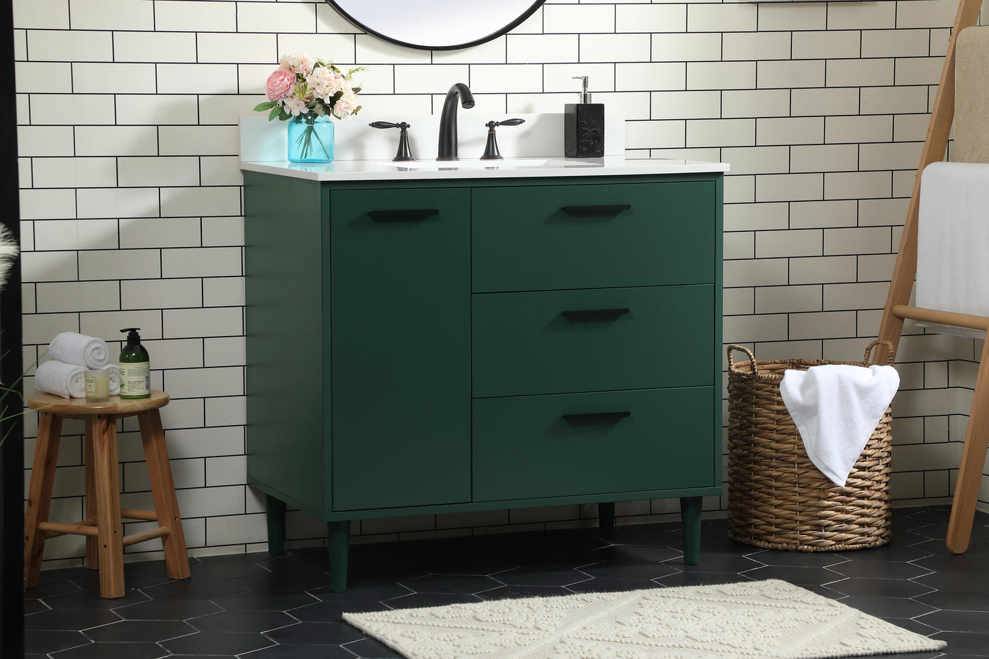 36 inch Bathroom Vanity in Green with backsplash