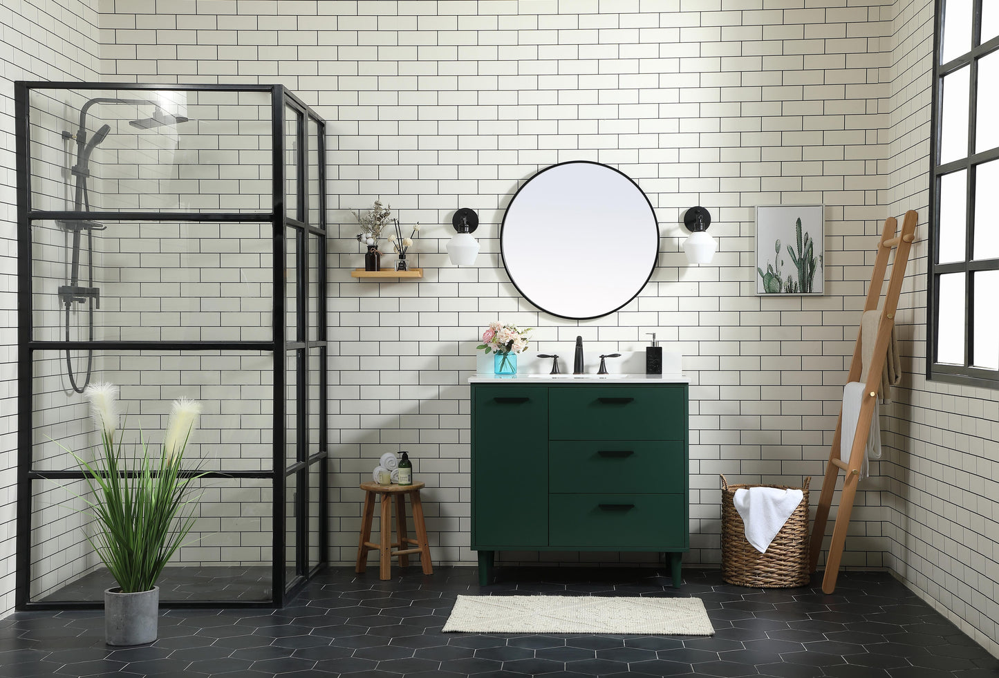 36 inch Bathroom Vanity in Green with backsplash