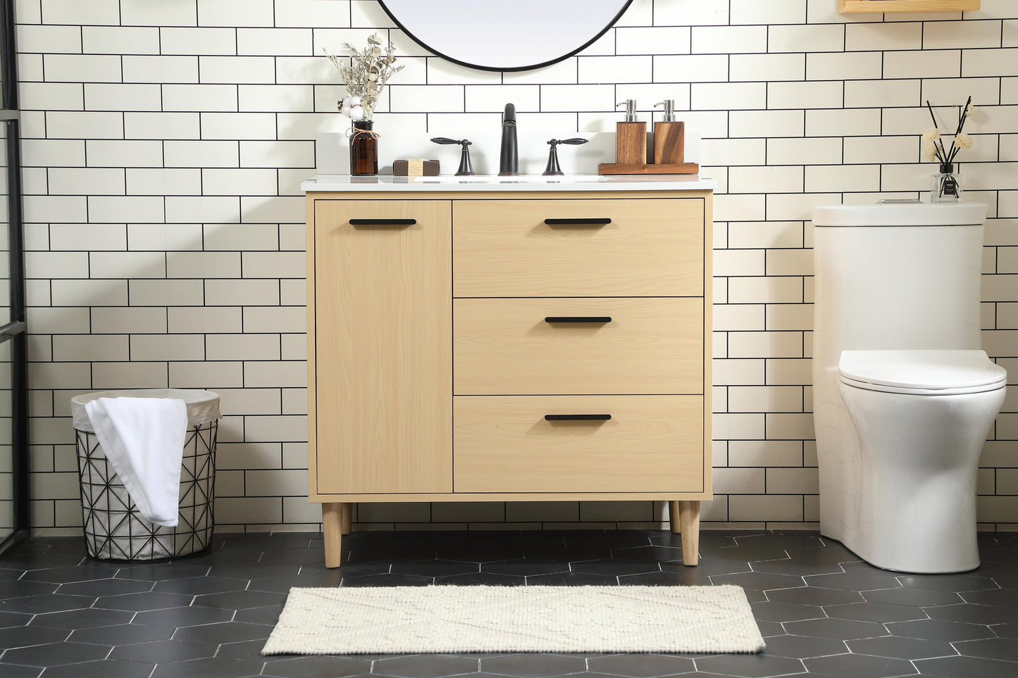 36 inch Bathroom Vanity in Maple with backsplash