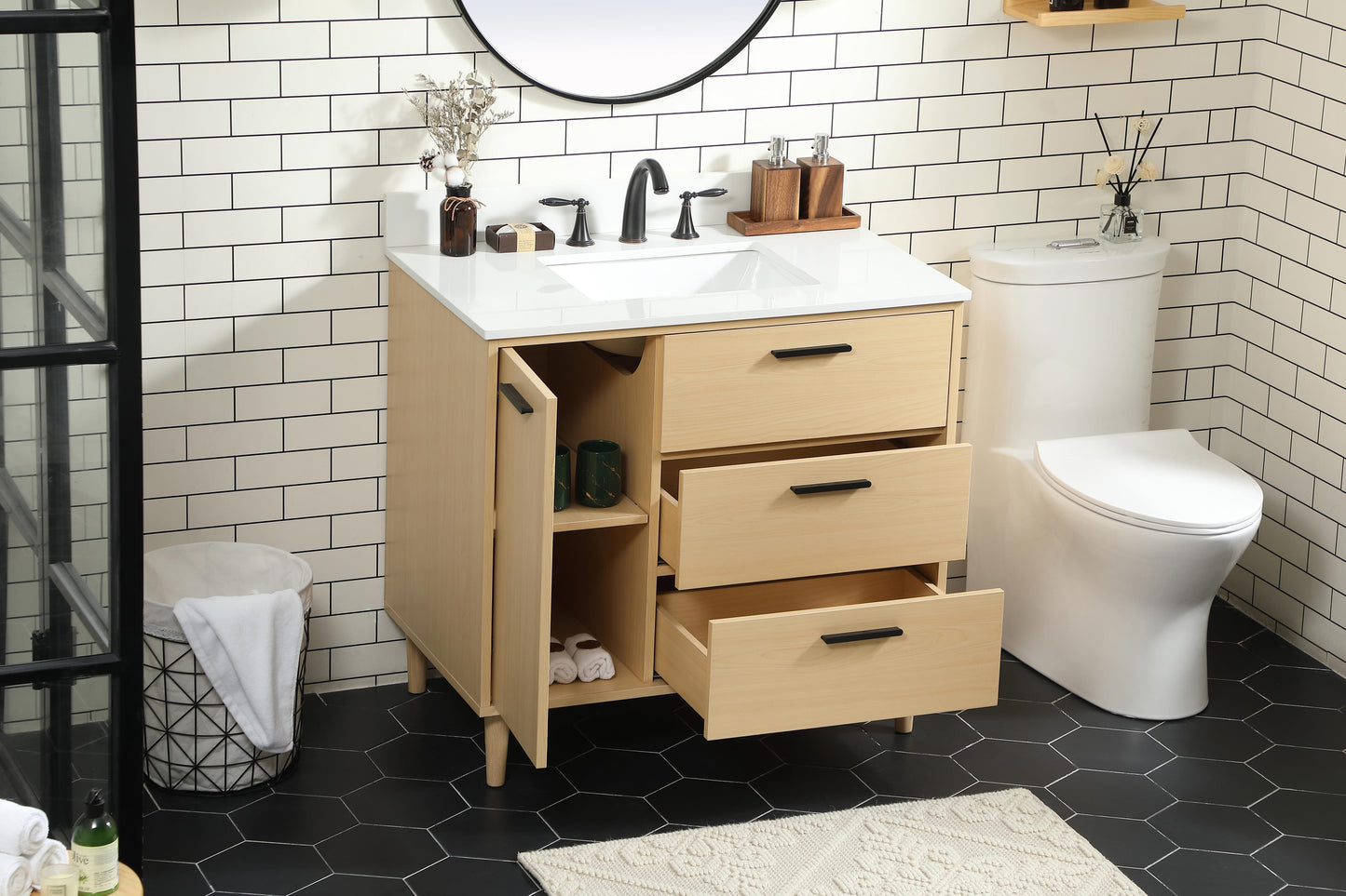 36 inch Bathroom Vanity in Maple with backsplash