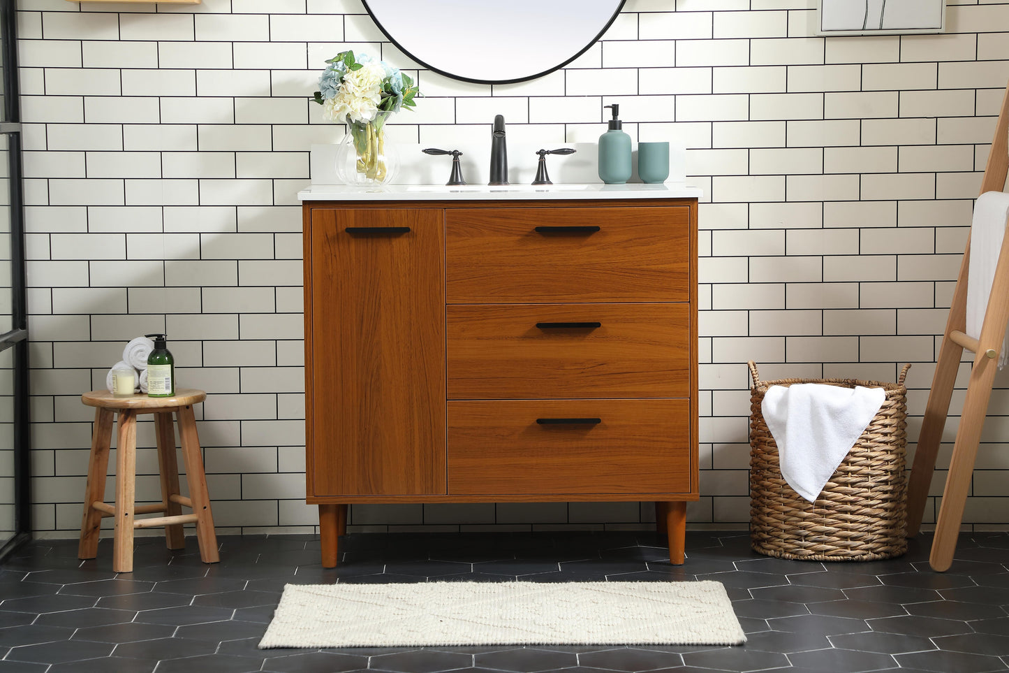 36 inch Bathroom Vanity in Teak with backsplash