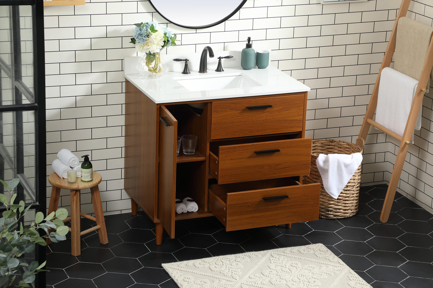 36 inch Bathroom Vanity in Teak with backsplash