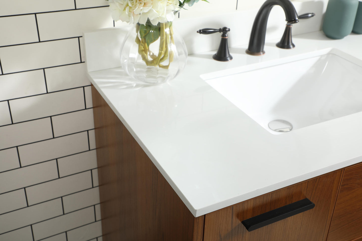 36 inch Bathroom Vanity in Teak with backsplash