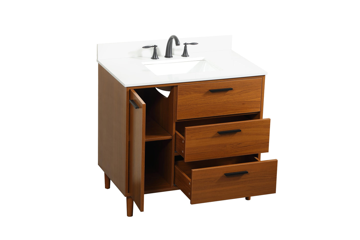 36 inch Bathroom Vanity in Teak with backsplash