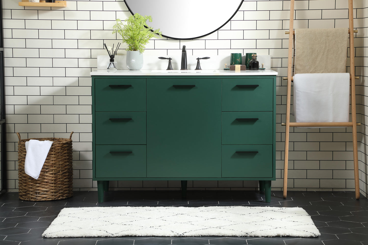 48 inch Bathroom Vanity in Green with backsplash