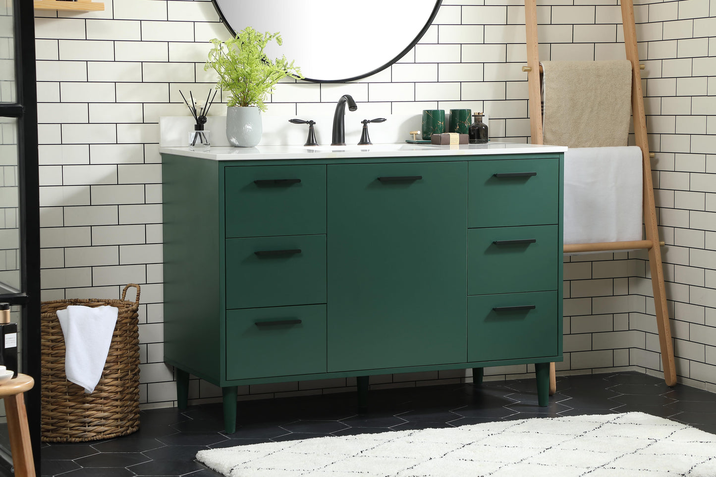 48 inch Bathroom Vanity in Green with backsplash