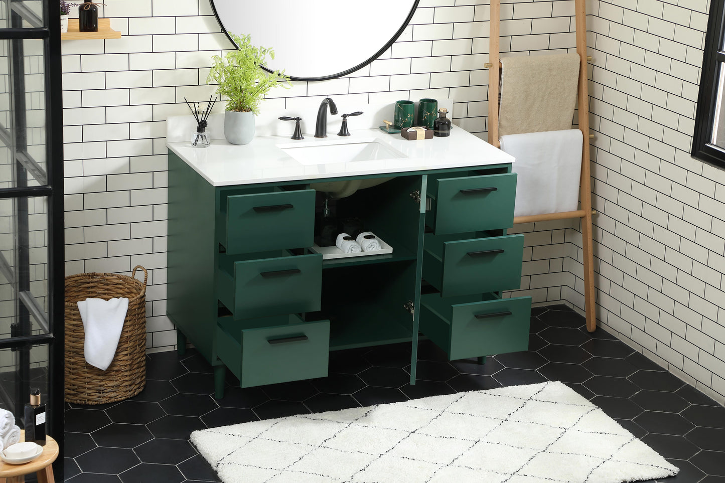 48 inch Bathroom Vanity in Green with backsplash