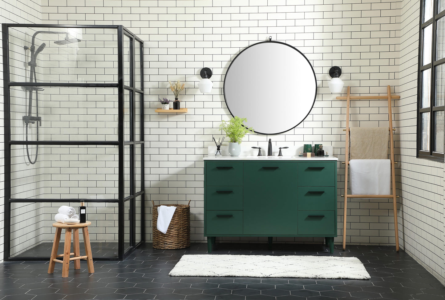 48 inch Bathroom Vanity in Green with backsplash