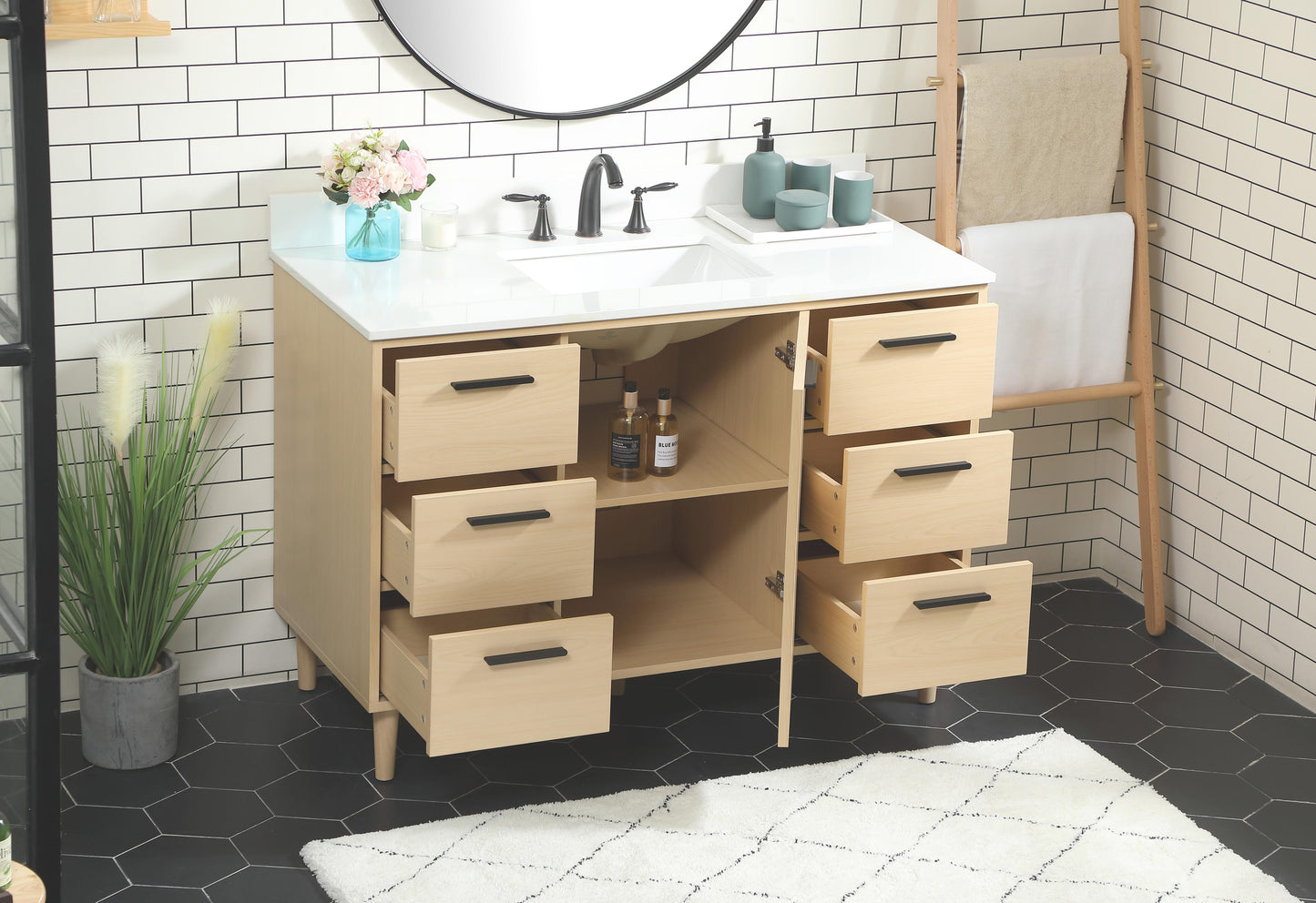 48 inch Bathroom Vanity in Maple with backsplash