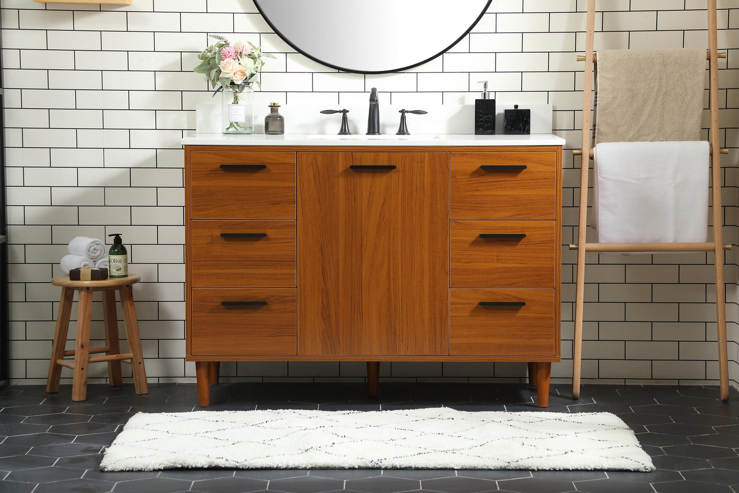 48 inch Bathroom Vanity in Teak with backsplash