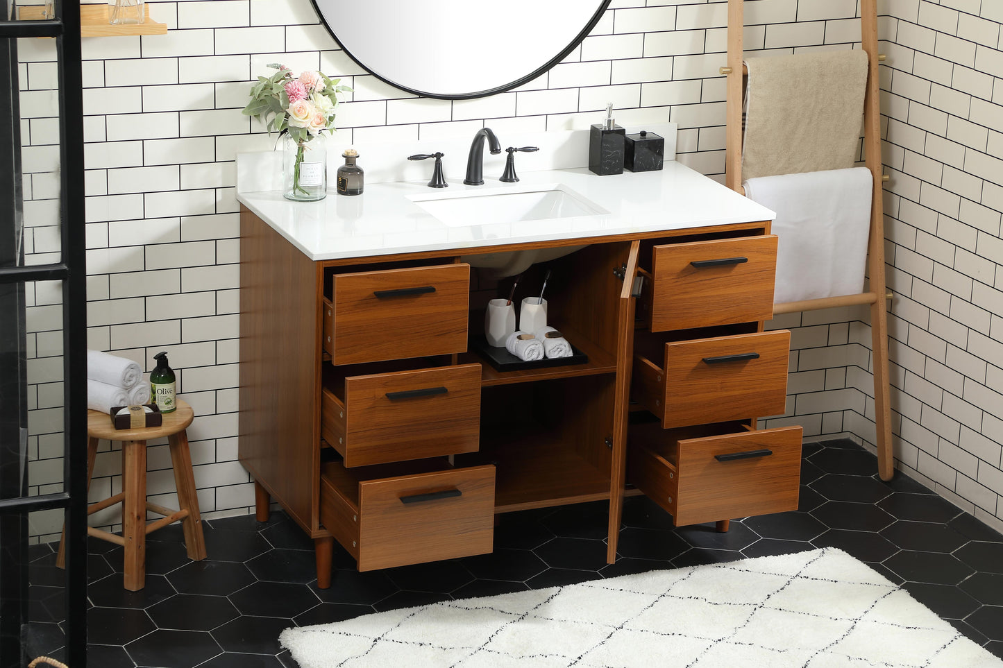 48 inch Bathroom Vanity in Teak with backsplash