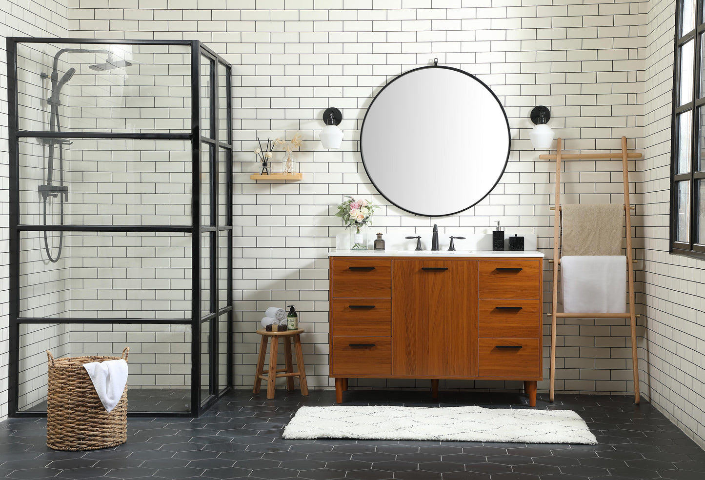 48 inch Bathroom Vanity in Teak with backsplash